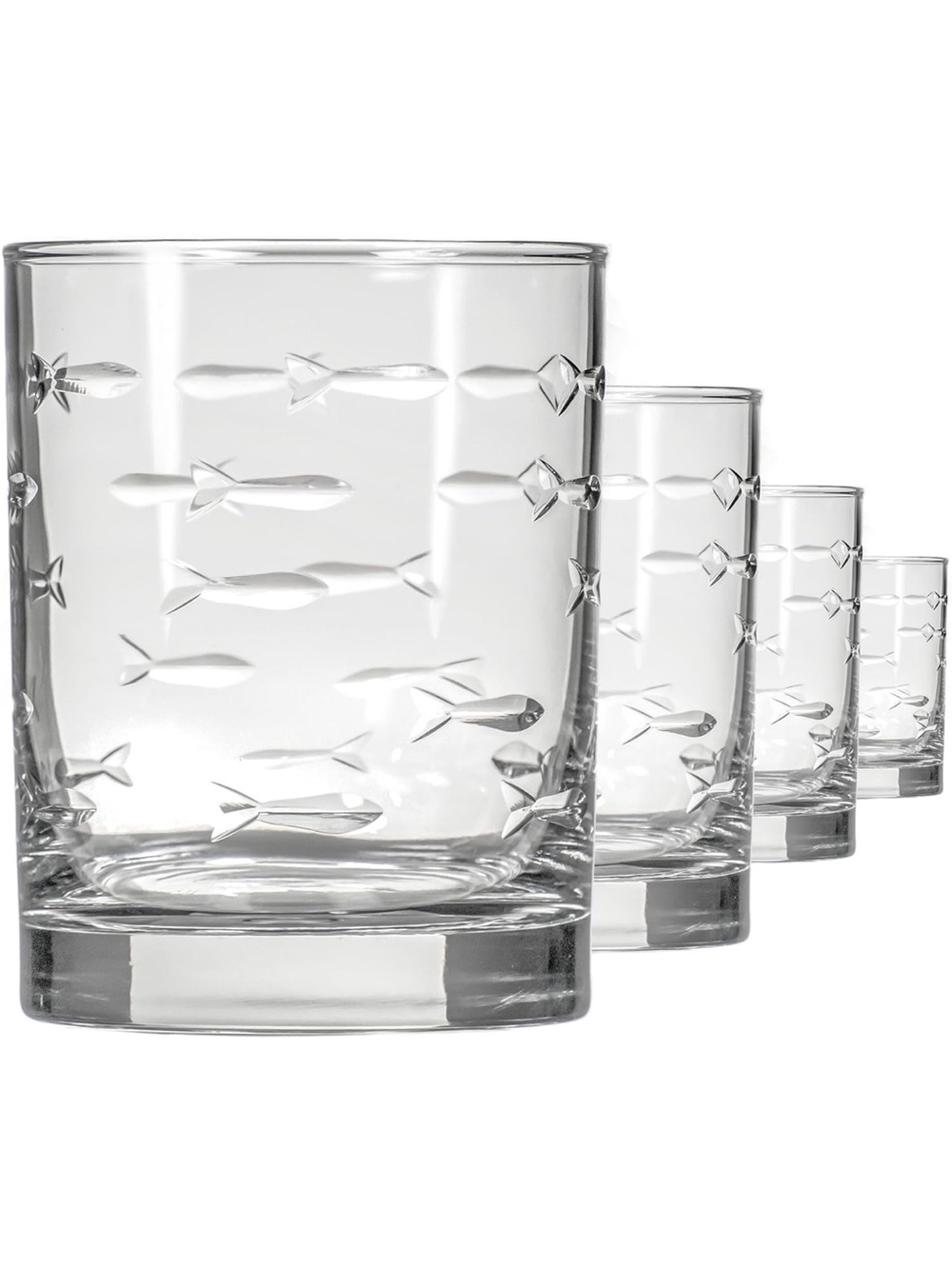 Rolf Glass Clear Fish-Embossed Double Old Fashioned Glasses